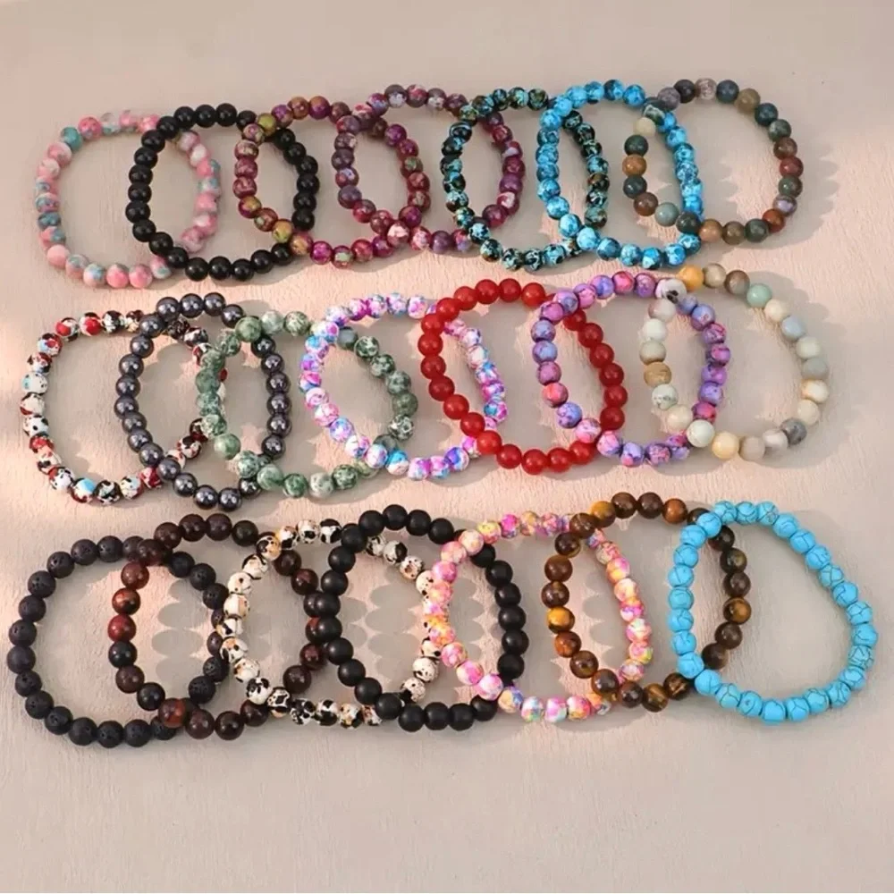 ⭐️ 5 for $25 Glass Crystal Red & White Beaded Stretch Bracelet Stackable